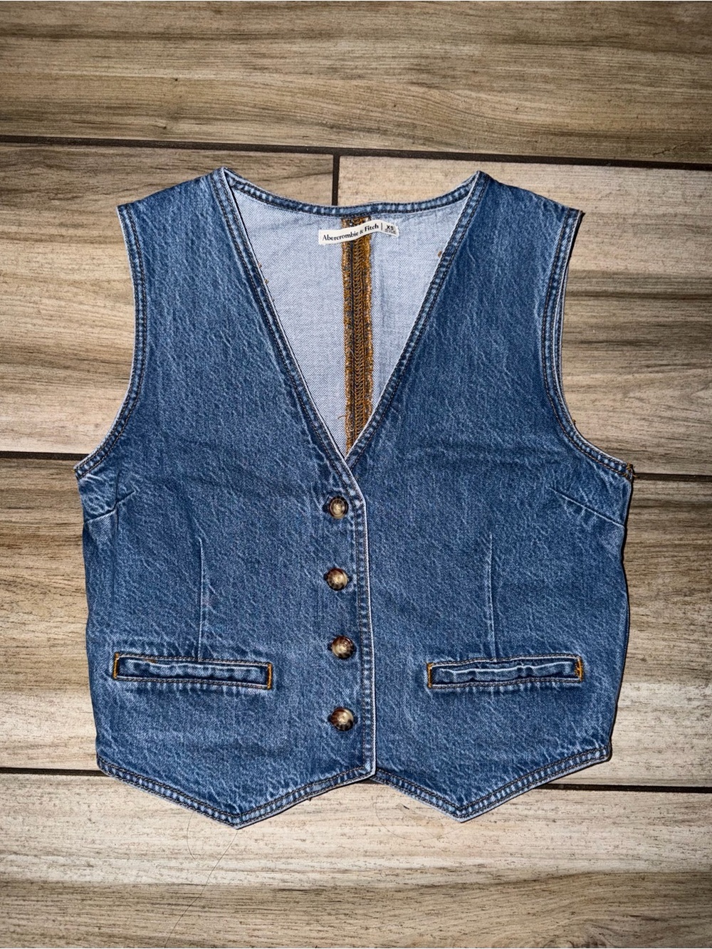 Abercrombie & Fitch Denim Button Vest in Blue